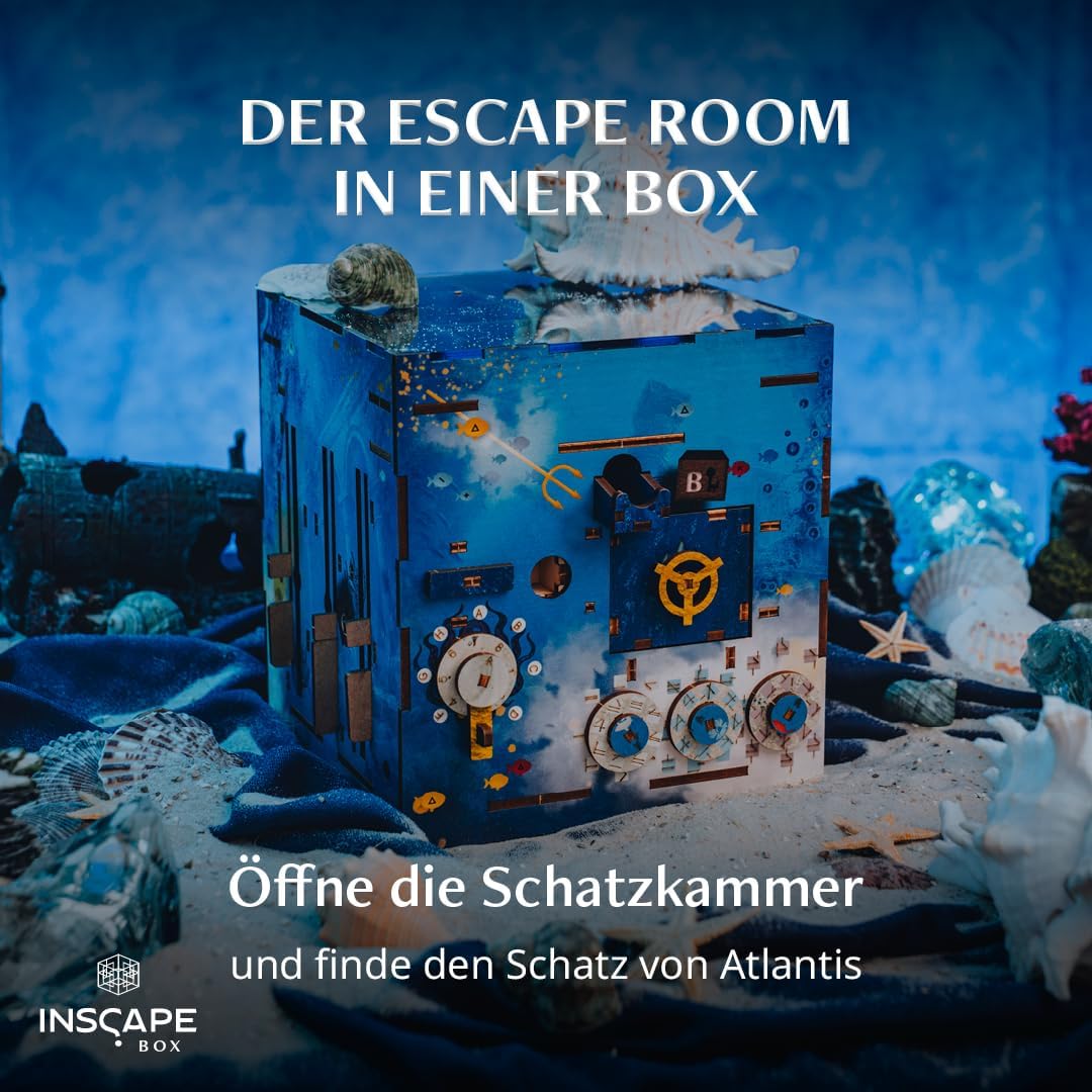 INSCAPE Atlantis Labyrinth - Cluebox - Rätselbox Holz - Puzzle Box - Escape Room Spiel Erwachsene un