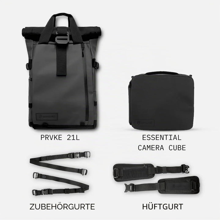 WANDRD All-New PRVKE Fotografie-Reise-Rucksack und Fotografie-Pack Schwarz 21L Photography Bundle, S