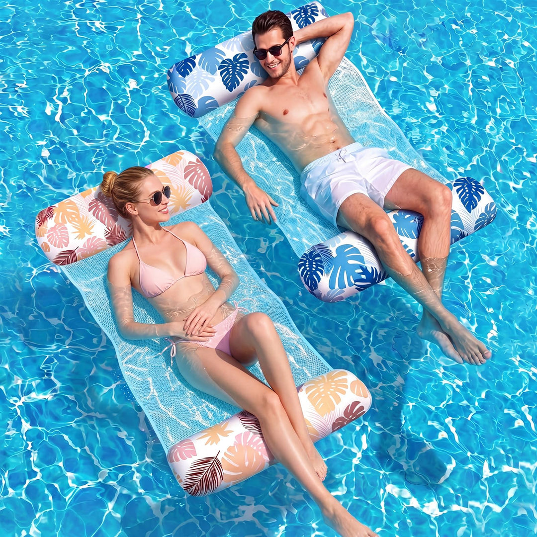 2 Stück Luftmatratze Pool XL - 4 in 1 Wasserhängematte mit Kopfstütze - Aufblasbare Luftmatratze Was