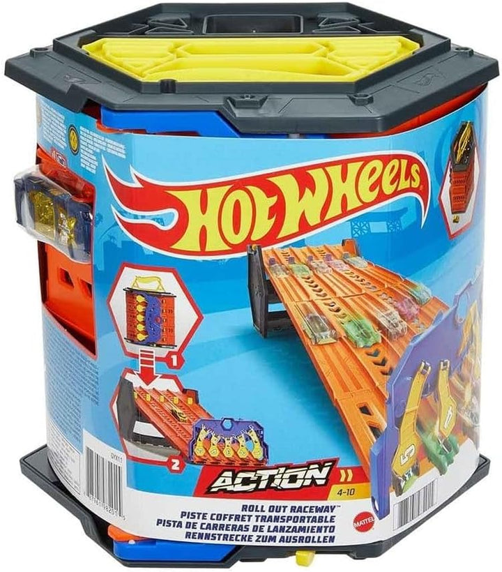 Hot Wheels GYX11 - Rollout Raceway Trackset, lässt sich zu einer fünfspurigen Rennstrecke ausrollen,