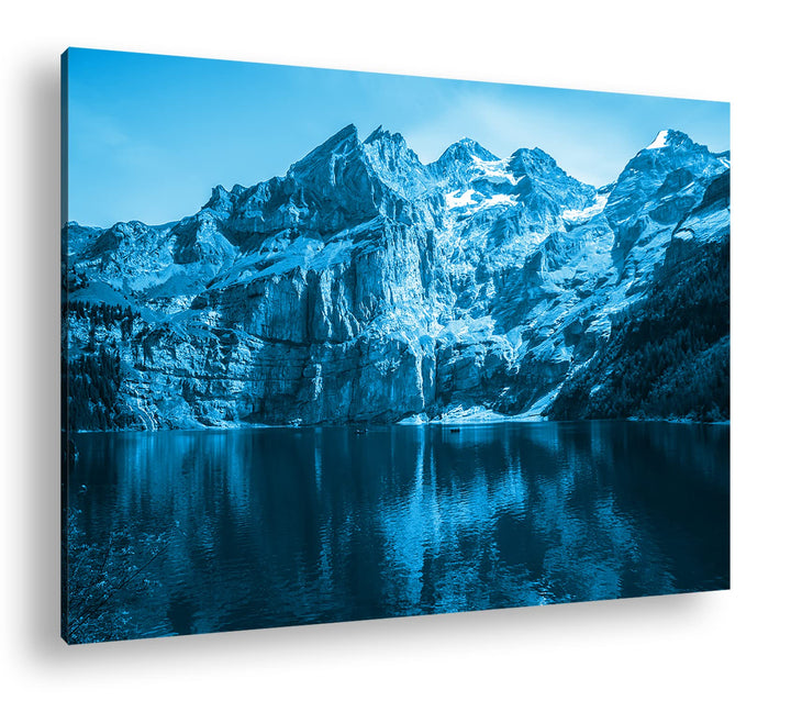 deyoli Bergsee Oeschinensee Schweiz Format 80x60 Effekt: Monocrome Blau als Leinwandbild, Motiv fert