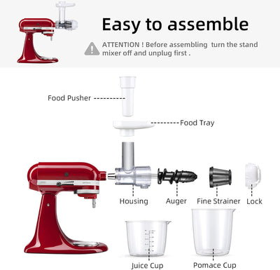Gdrtwwh Slow Juicer Entsafter Aufsatz für KitchenAid Standmixer, zum Entsaften von Gemüse und