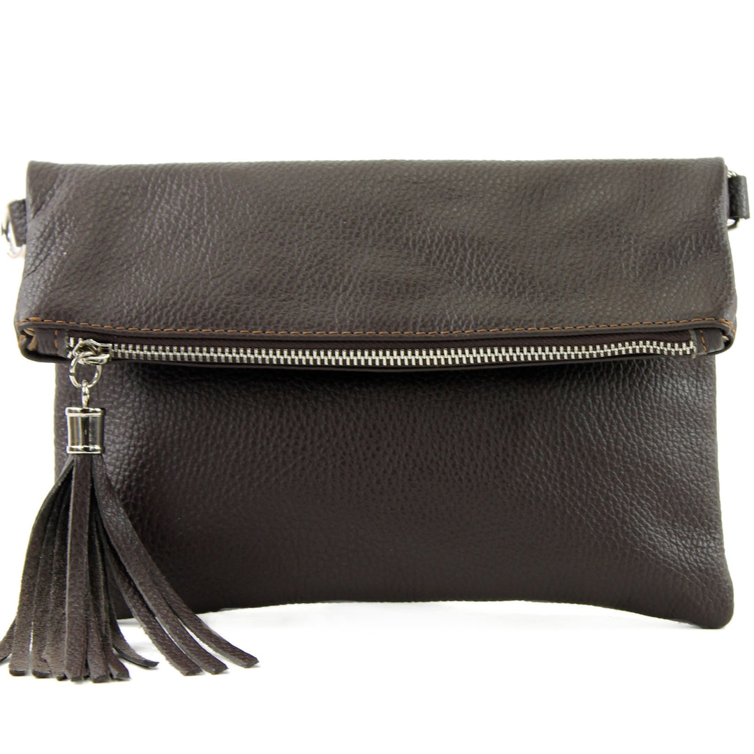 modamoda de - T167 - ital Clutch Umhängetasche Leder Klein Dark Chocolate, Dark Chocolate