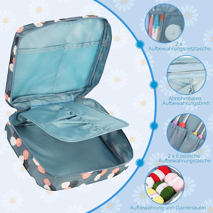 Coopay Häkelset für Anfänger, Blaue Blume Häkelnadel Set mit 2,0-8,0 mm Ergonomisch Häkelnadeln mit
