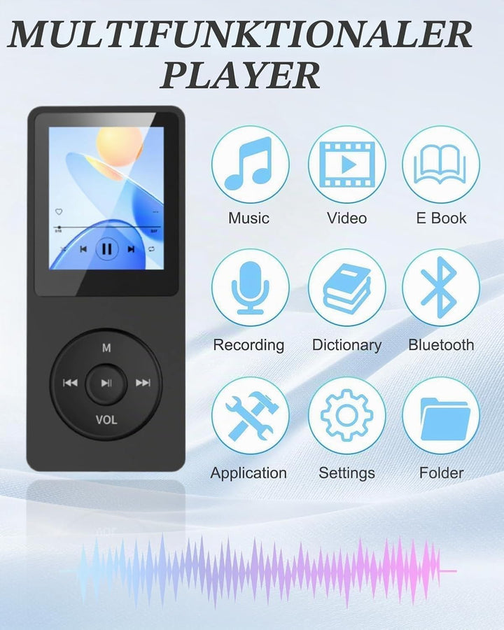 Bluetooth 5.0 MP3 Player mit 70 Stunden Wiedergabezeit, 32GB Speicher, Verlustfreier Klang, HD Lauts