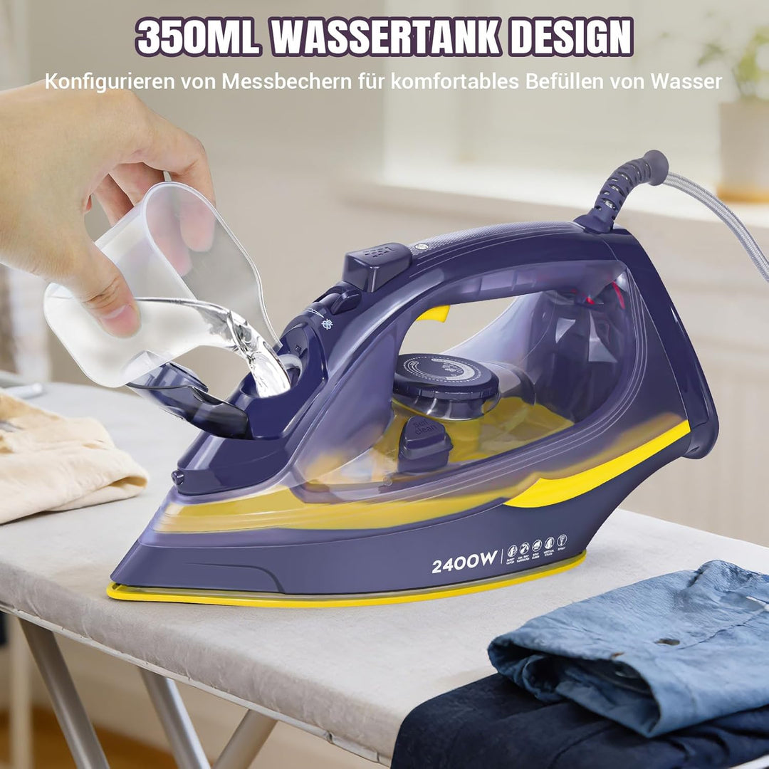 2400W Dampfbügeleisen, 350ML Wassertank, 2m Kabel, 110g Dampfstoss, 40g Dauerhaftdampf, variable Tem