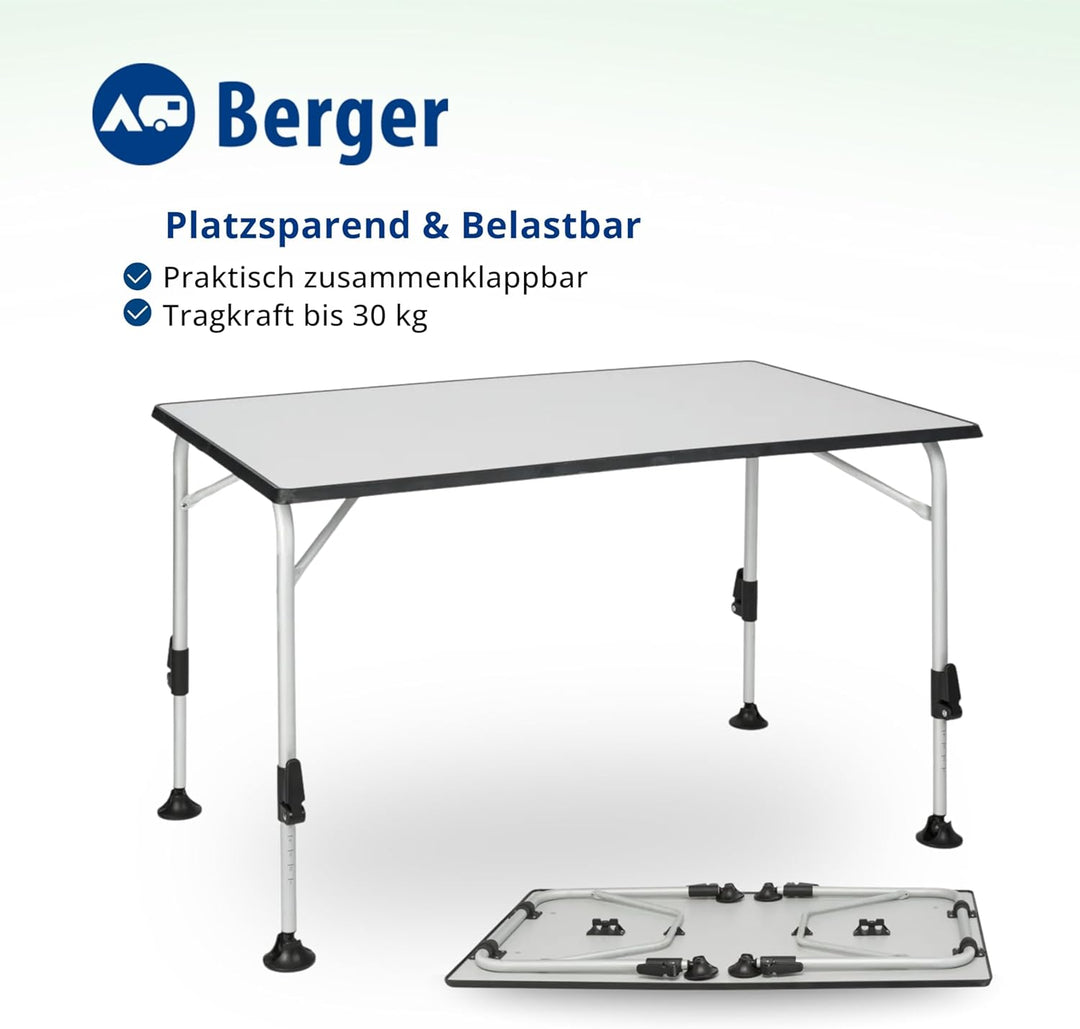 BERGER praktisch Ivalo 2 Campingtisch - Klapptisch höhenverstellbar 115x70cm Alu klappbar Camping Ti