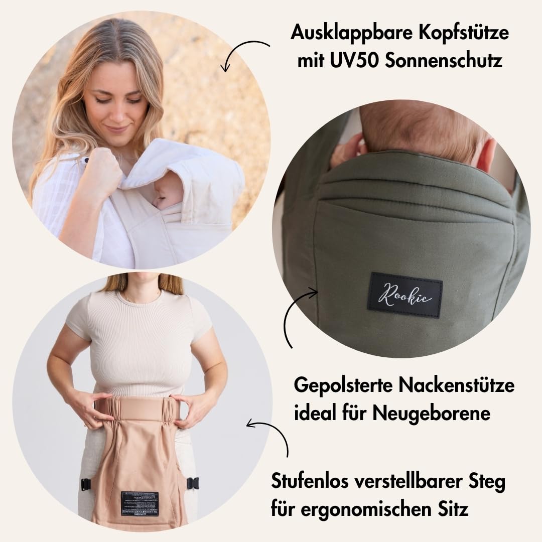 Rookie Babytrage ab Geburt - Ergonomisch, Bequem, Bio-Stoffe - Premium Elite Design - Baby Trage sch