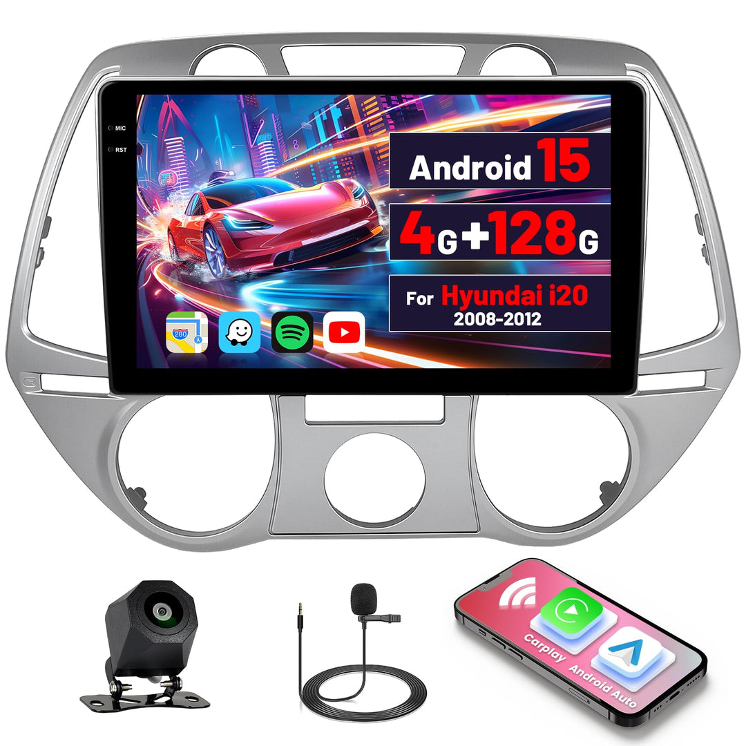 [4G+128G] Inefala Android 15 Autoradio für Hyundai i20 2008-2012 mit Wireless Carplay Android, 9 Zol