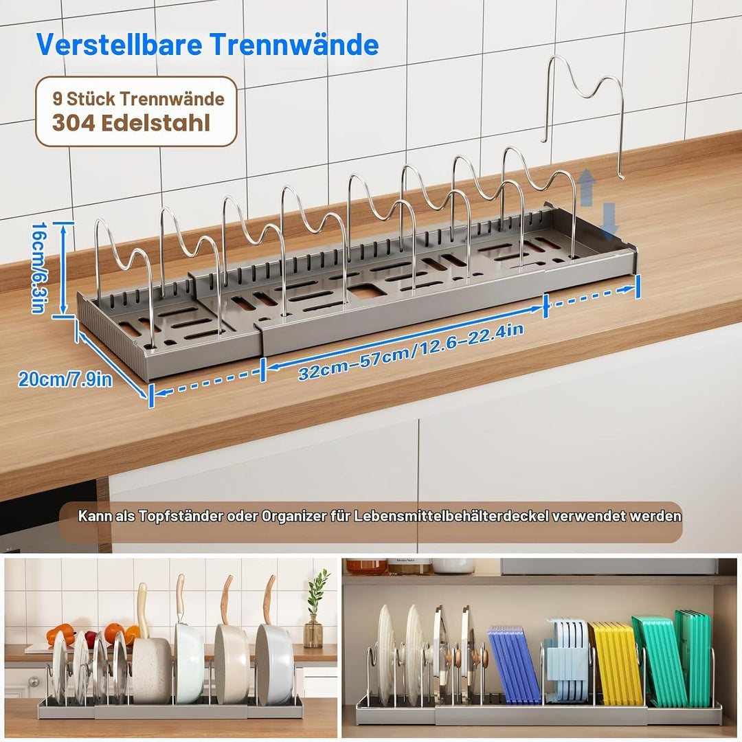 Mustorn Expandable Töpfe und Pfannen Organizer unter Schrank 1 Pack(Grau) (32-57T)*20B*15H Grau-1 Pc