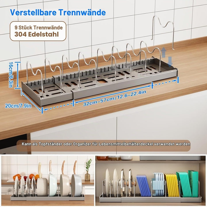 Mustorn Expandable Töpfe und Pfannen Organizer unter Schrank 1 Pack(Grau) (32-57T)*20B*15H Grau-1 Pc