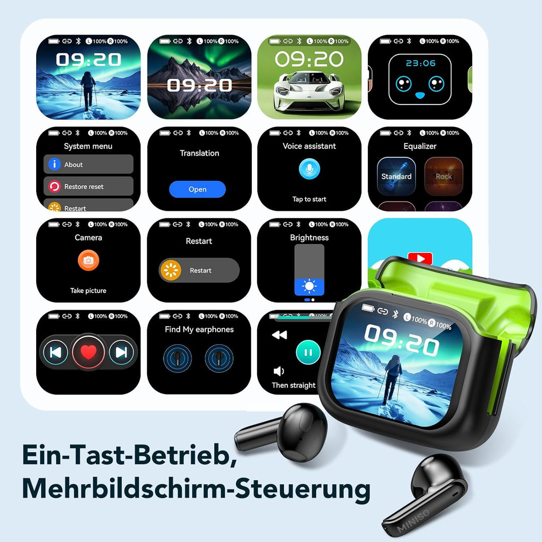 MINISO MS103 AI Übersetzer Kopfhörer in Echtzeit, Übersetzungskopfhörer für 134 Sprachen mit LCD Tou