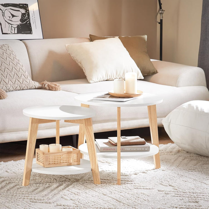 SoBuy FBT75-W 2er Set Beistelltisch mit runden Ablagen Couchtisch Sofatisch Kaffeetisch Wohnzimmerti