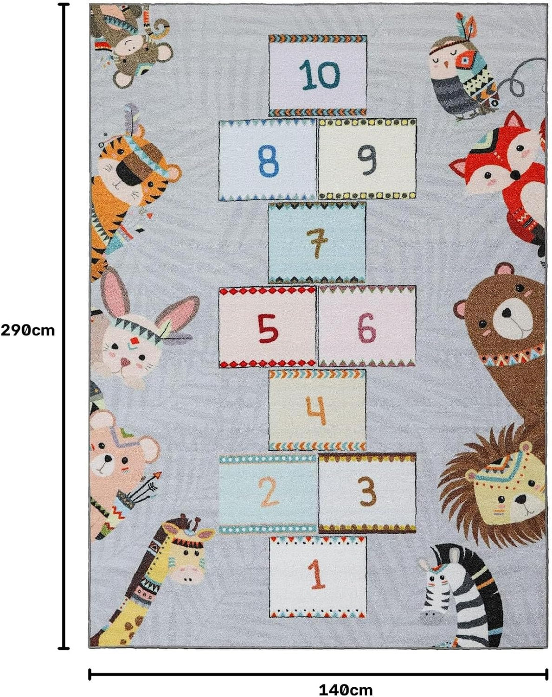 SIMPEX KinderTeppich, Himmel und Hölle, Teppich Grau, 140 x 200 cm, Teppich für Kinder, Teppich Kind