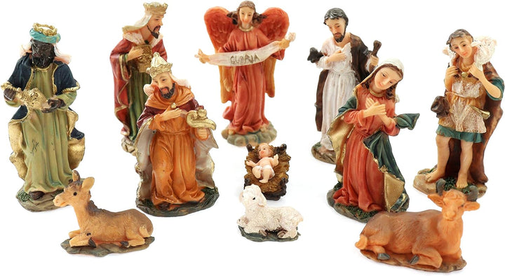 Mini Krippenfiguren Set 11-teilig Höhe bis 7cm Weihnachtskrippe Figuren Krippenzubehör Weihnachtsdek