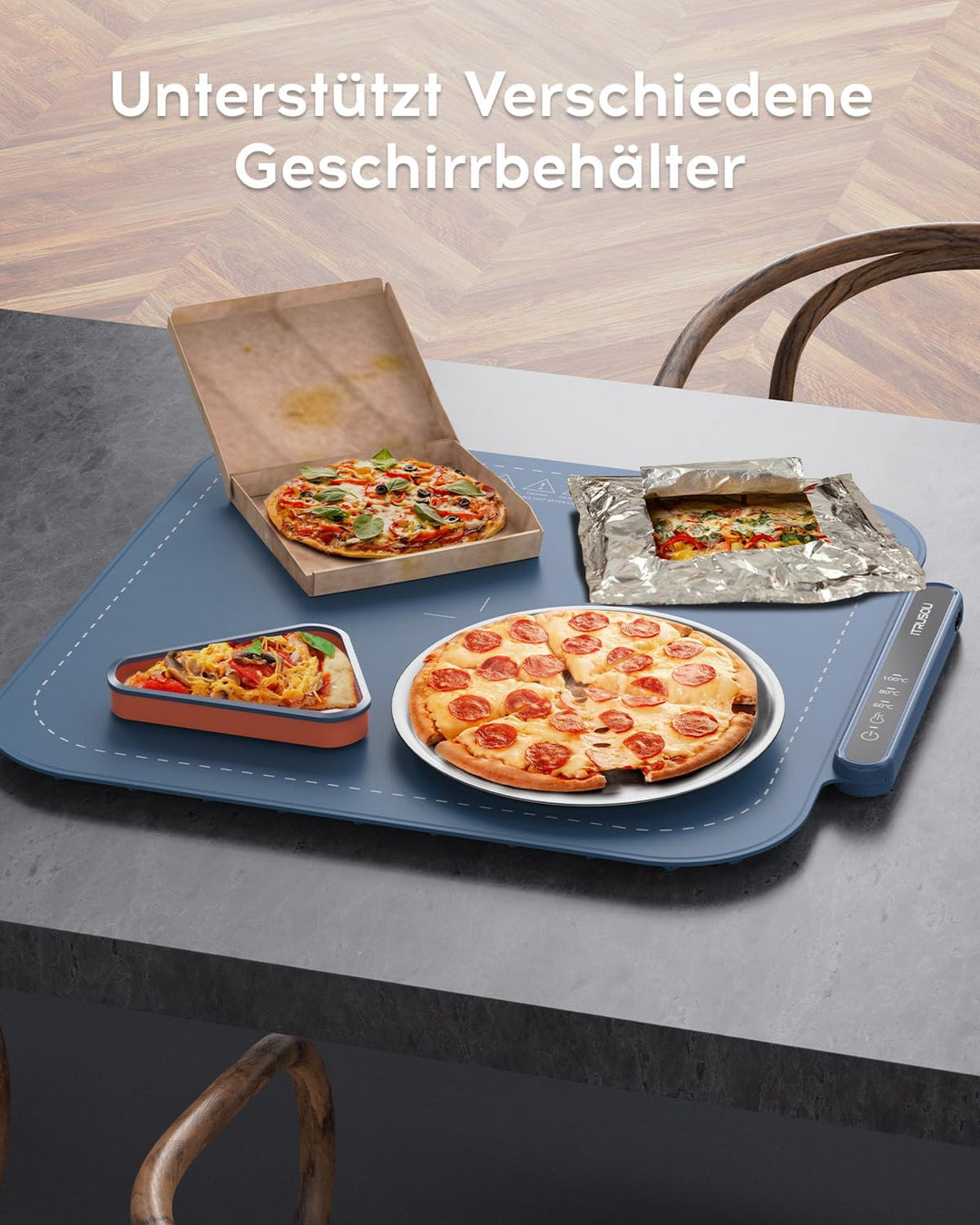 itrusou Elektrischer Pizza-Wärmer Elektrisches Wärmetablett, einstellbare Temperatur, tragbare und k