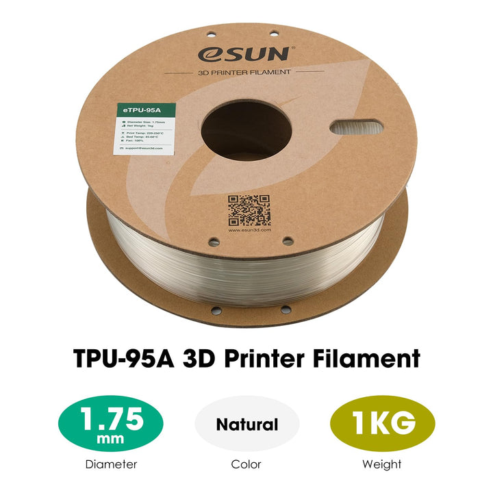 eSUN Flexibles TPU Filament 1.75mm, 3D Drucker Filament TPU-95A, Massgenauigkeit +/- 0.05mm, 1kg Spu