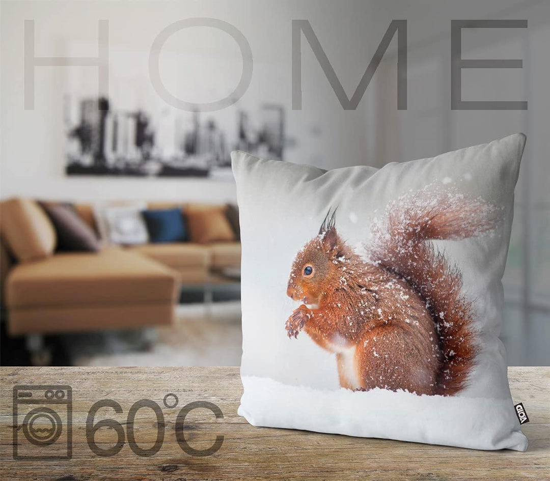 VOID Eichhörnchen Winter Schnee Kissenbezug Kissenhülle Sofakissen Kissen Deko Weihnachten Winter We