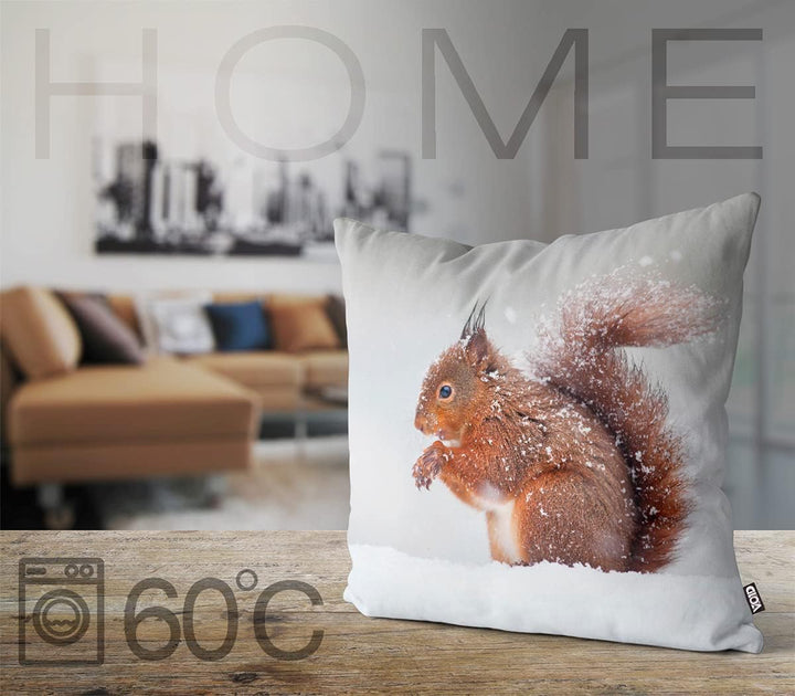 VOID Eichhörnchen Winter Schnee Kissenbezug Kissenhülle Sofakissen Kissen Deko Weihnachten Winter We