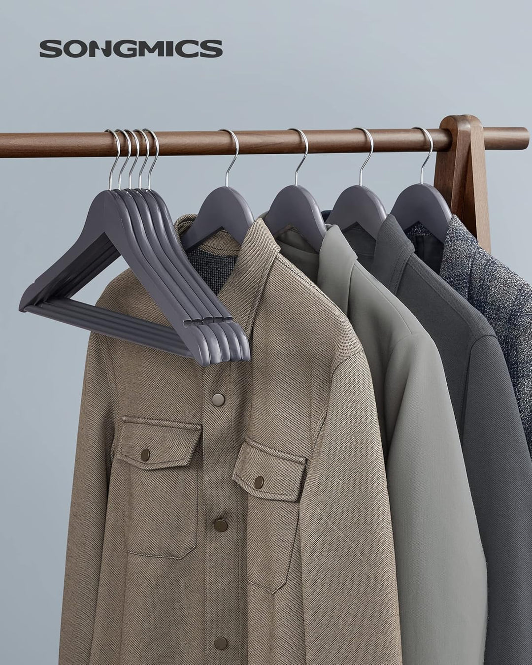 SONGMICS Kleiderbügel Holz, 20er Set, Bügel aus Massivholz, Einkerbungen im Schulterbereich, Rutschf