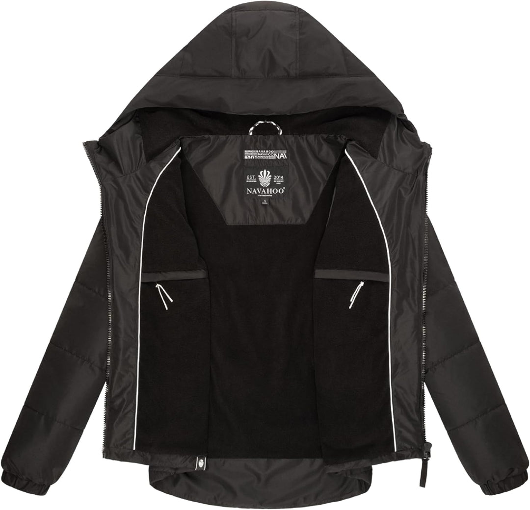 Navahoo Damen Winterjacke Steppjacke warm mit Kapuze Eisbällchen XS-XXL S Schwarz, S Schwarz