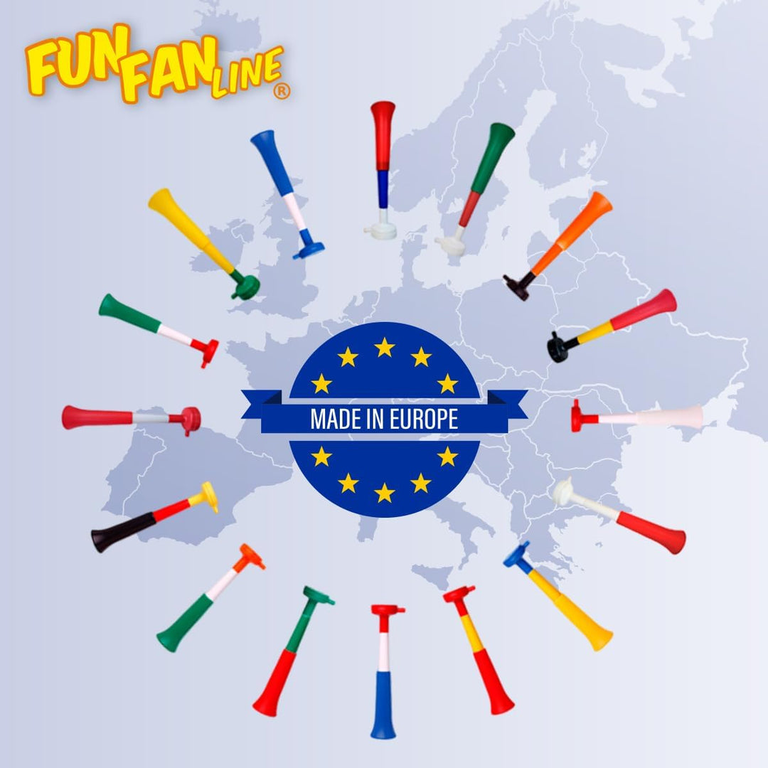 FUN FAN LINE - Pack x3 Plastik Vuvuzela Trompeten. Zubehör für Fussball- und Sportfeste. Geräuschvol