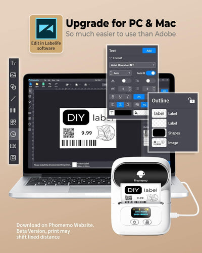 Phomemo M110 Etikettendrucker 3 EtikettenRollen, Beschriftungsgerät Selbstklebend für Telefon und PC