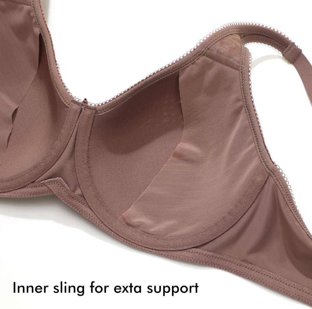 DELIMIRA Damen mit Bügel Nahtlose Vollschalen T-Shirt BH Gepolstert Grosse Grössen 70C Braun Lila, 7