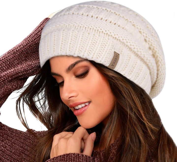 FURTALK Damen Beanie Mütze Warme Wintermütze mit Weichem Innenfutter Gefütterte Strickmütze, Beige
