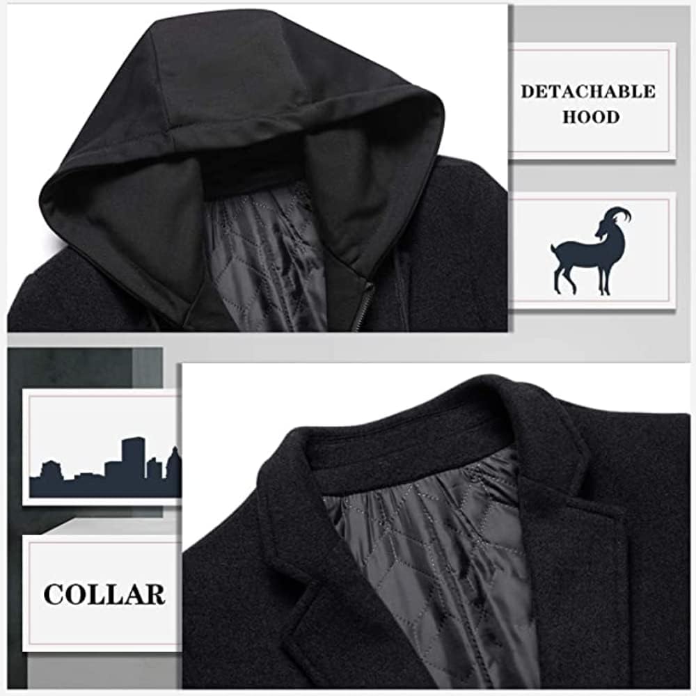 Luckyone Wintermantel Herren Mantel Slim Fit Lang Wollmantel Business Mantel mit Stehkragen Herren W