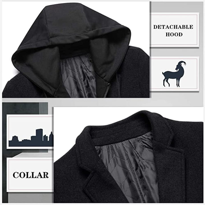 Luckyone Wintermantel Herren Mantel Slim Fit Lang Wollmantel Business Mantel mit Stehkragen Herren W