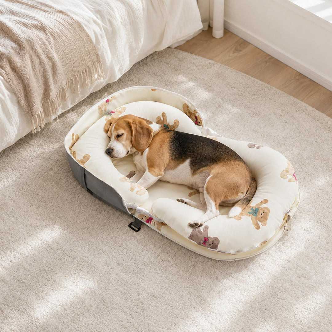 Hundebett 84x48x14,5cm Hundekorb Kleine, 2-seitiges Nackenkissen, Abnehmbare Waschbare Hundematte, H