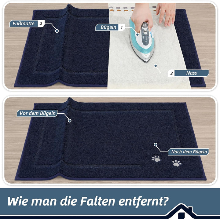 BEQHAUSE Schmutzfangmatte, rutschfest, Schmutzfangend, Marineblau, 90x150cm | Waschbar Eingang Fussm