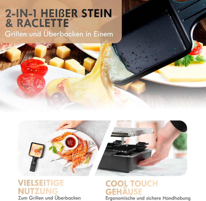 Clatronic RG 3518 Raclette-Grill mit heissem Stein zum Grillen und Überbacken, Wendegussplatte, Tisc