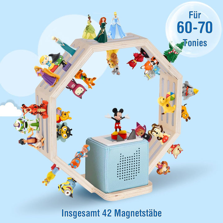 Todeco Tonie-Regal für Toniebox Hörfiguren, Magnetische Aufbewahrung für 60-70 Tonie, Wandregal und