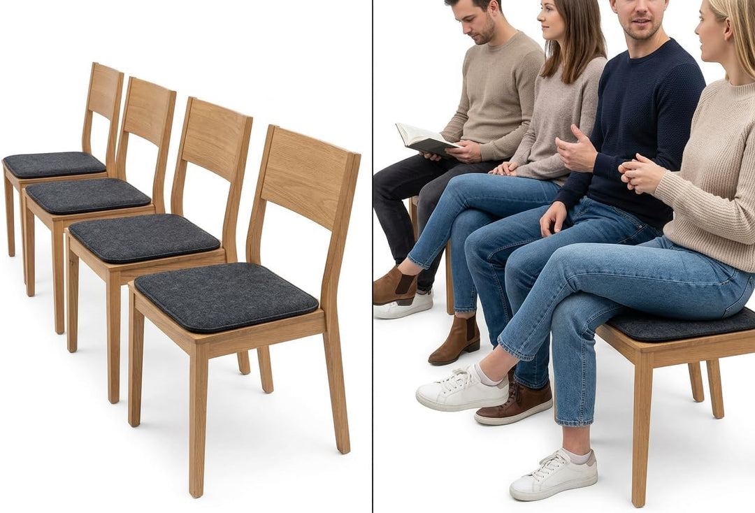 KAMACA Sitzkissen 4er Set 35x35 cm Eckig Anthrazit – Stuhlkissen aus Filz Gepolstert mit Schaumkern