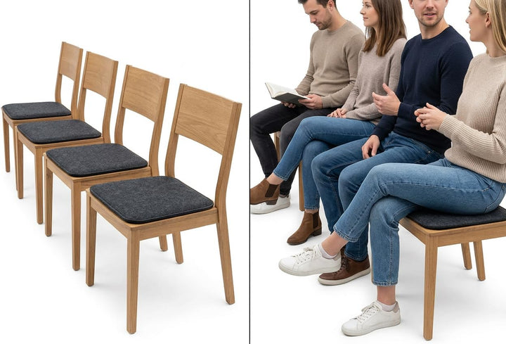 KAMACA Sitzkissen 4er Set 35x35 cm Eckig Anthrazit – Stuhlkissen aus Filz Gepolstert mit Schaumkern
