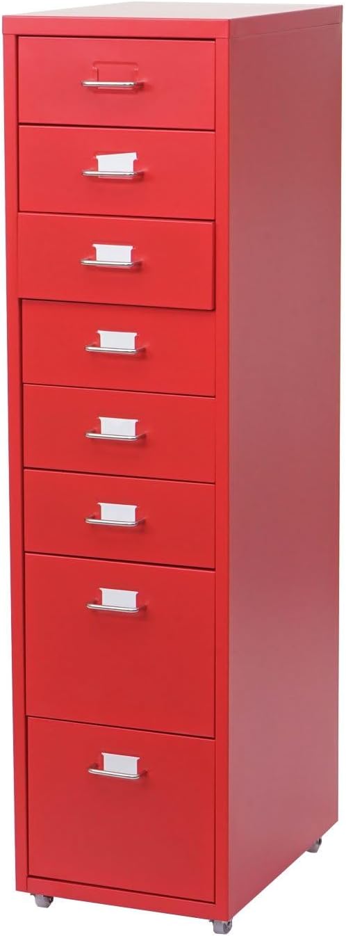 PROREGAL Rollcontainer Housten HxBxT 110x28x41cm 8 Schubladen Rot Schubladenschrank Stahlschrank 8 S