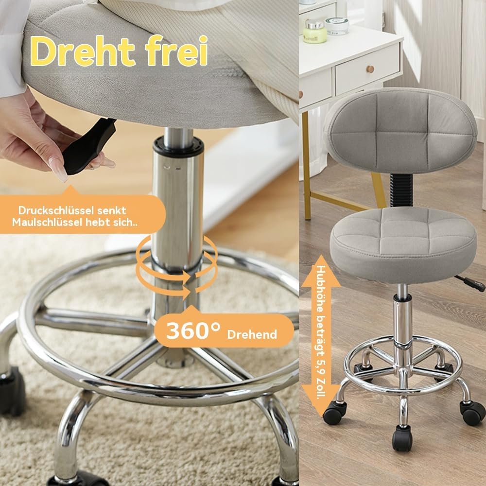 Moderner Bürodrehstuhl - Rollhocker mit Niedriger Rückenlehne und Höhenverstellung - Drehbare Arbeit