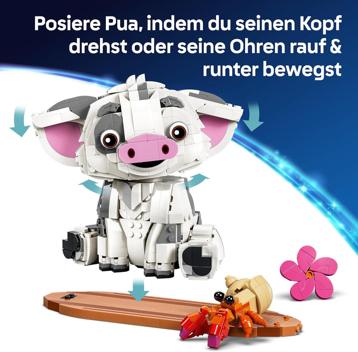 LEGO | Disney Vaiana Pua - Spielzeug Schwein mit Blume, Krabbe und Flossständer als Zimmerdeko - Geb