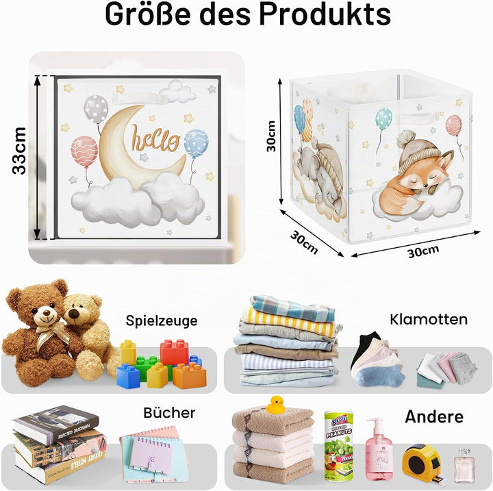 30cm Aufbewahrungsbox 3 Stück Schlafende Tiere Aufbewahrungskorb Kinder Falt Bär Sterne Ballon mit G