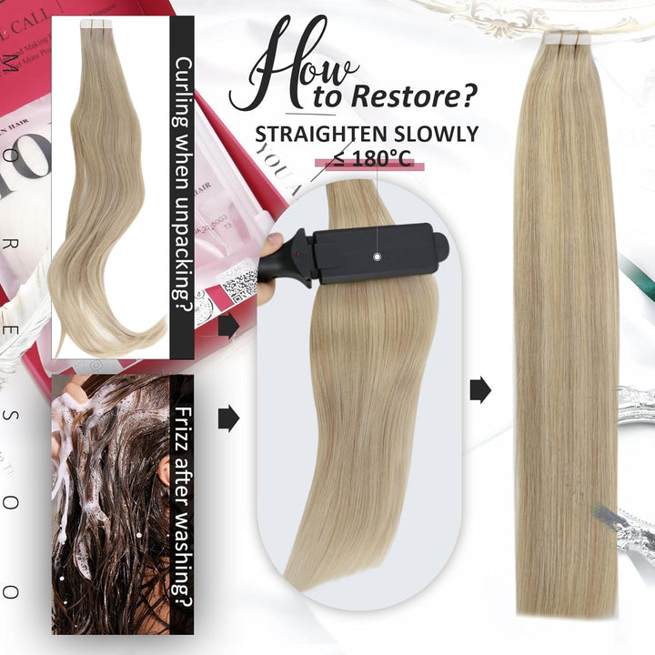 Moresoo Tape in Extensions Echthaar Blond Extensions Echthaar Tape Invisible Tape Extensions Aschblo