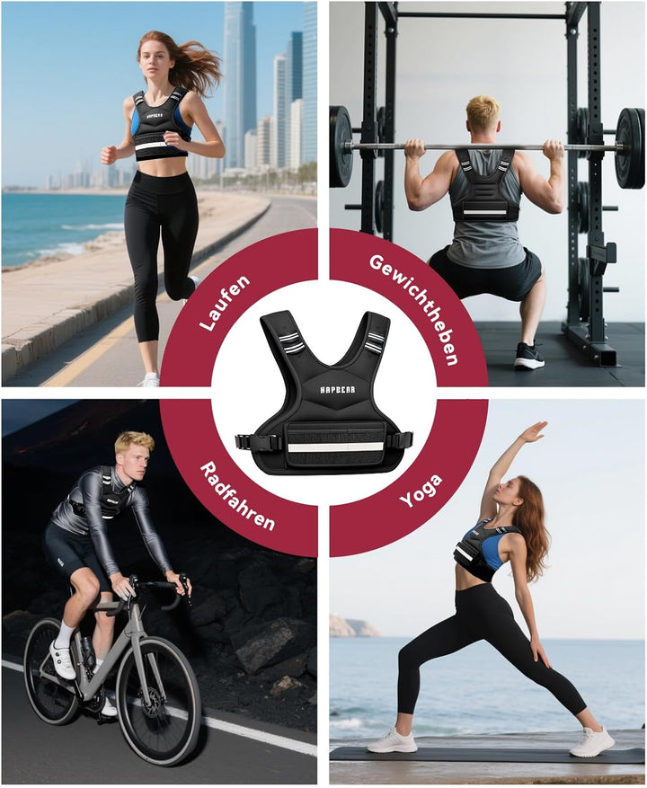 HAPBEAR Verstellbare Gewichtsweste Für Herren &amp; Frauen – Weighted Vest 1,8–4,5 KG Mit 6 Eisensand-Ge
