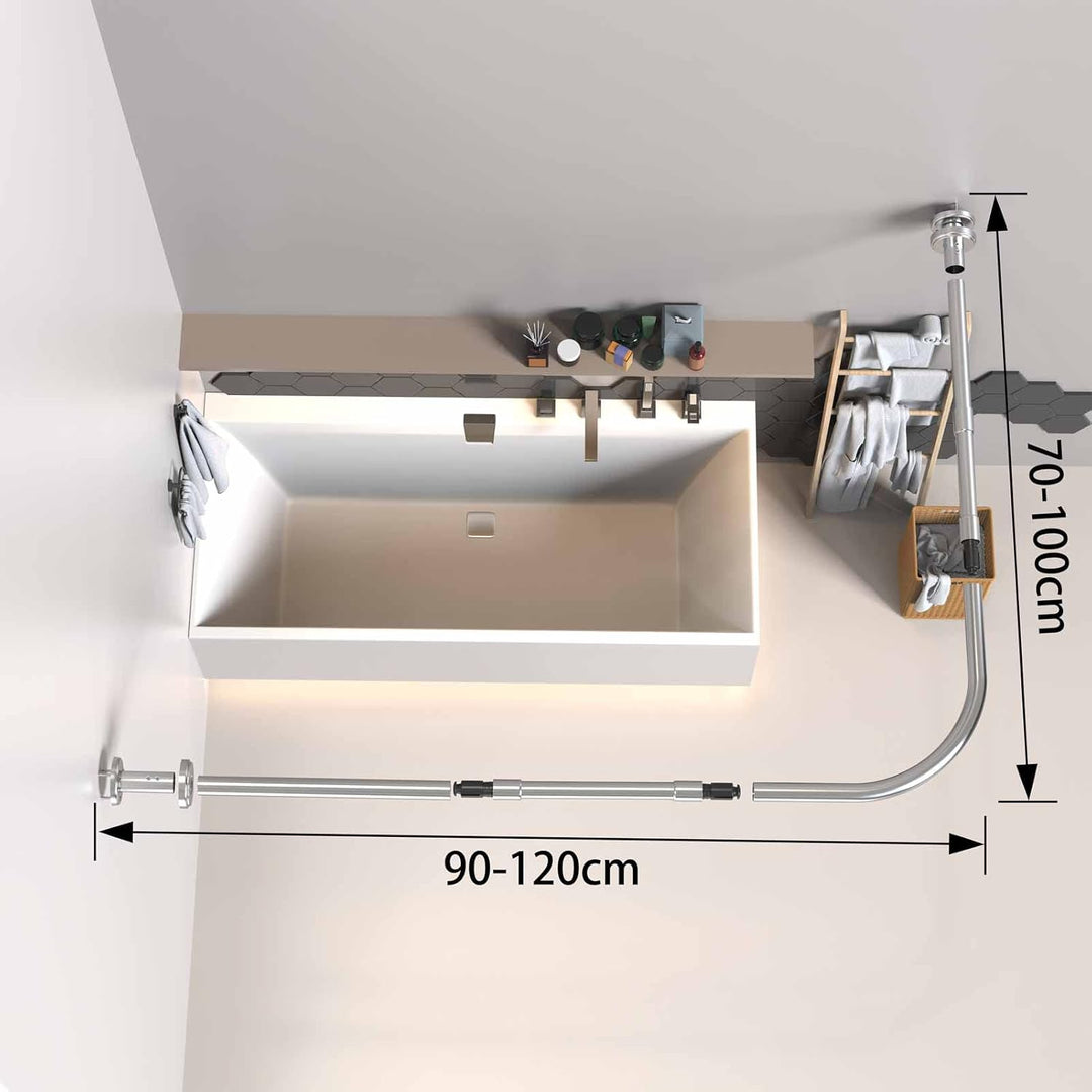 Misounda Duschvorhangstangen L Form Ecke Halterung Bohren Müssen 70-100x90-120cm Edelstahl Duschvorh
