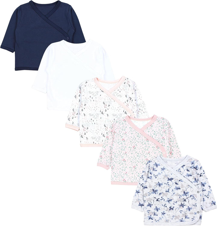TupTam Baby Langarm Wickelshirt 5er Set aus Oeko-TEX zertifizierten Stoffen Unisex 50 Blumen Mix Gra
