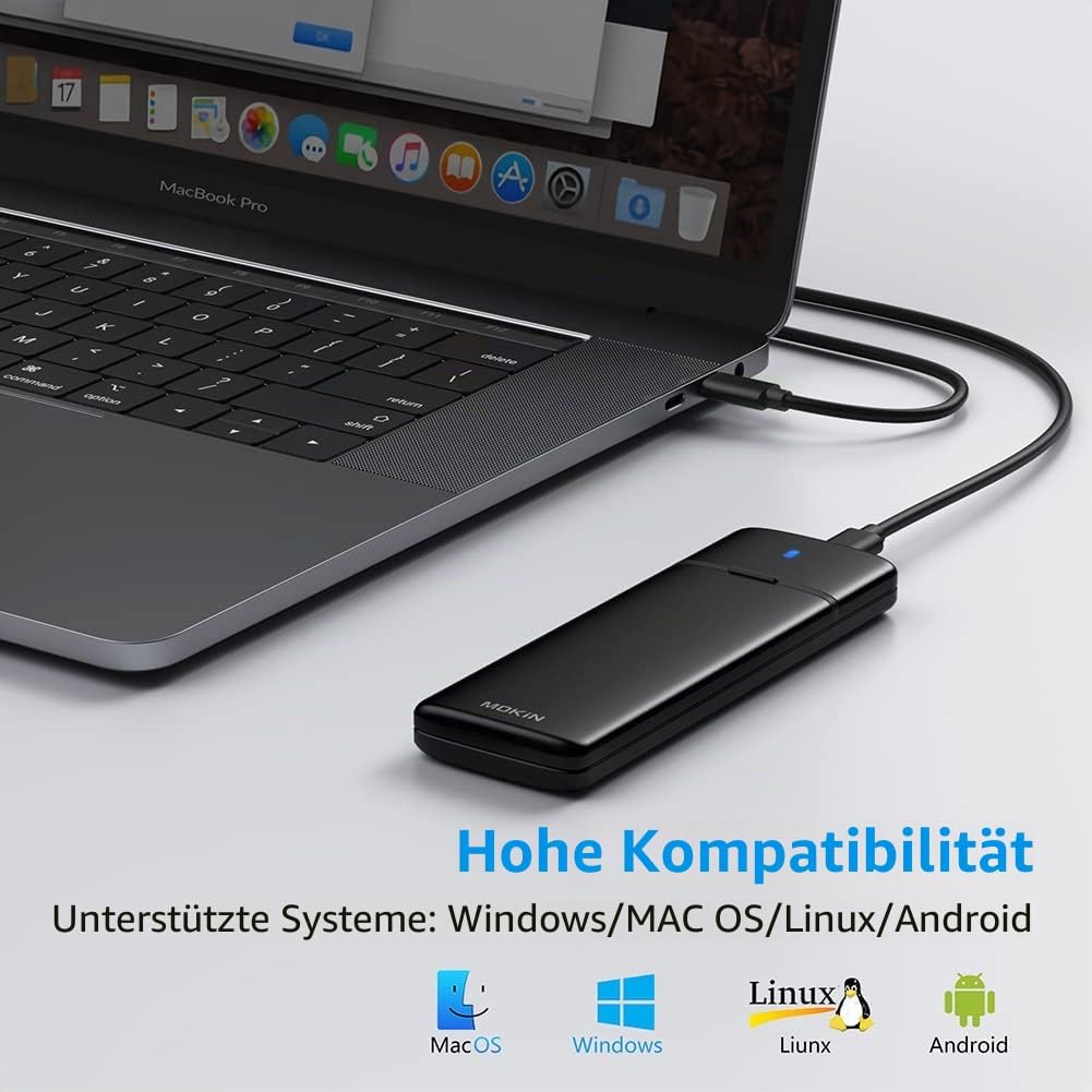MOKiN M.2 NVMe SATA SSD Enclosure Adapter Tool-Free,USB 3.2 Gen2 10Gbps External to USB PCI-E 6Gbps