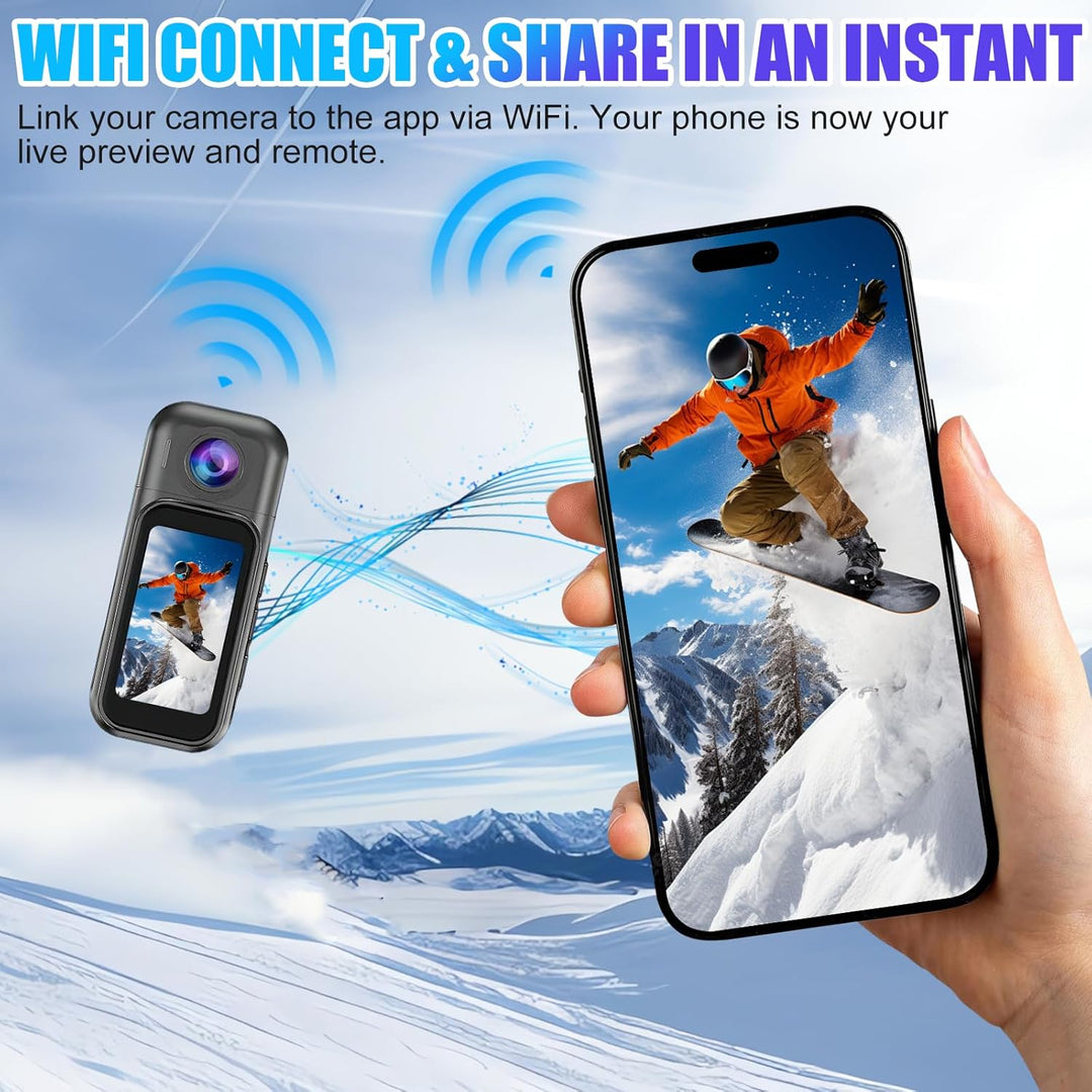 7JI Körperkameras 4K 180°Drehbar mit Ladekoffer,2400mAh Pocket Action Kamera,30m/98ft Wasserdicht,1.