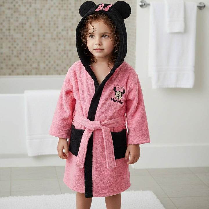 Disney - Bademantel Minnie mit kleiner Schleife – Seitentaschen – Kordelzug – 100 % Polyester – Rosa