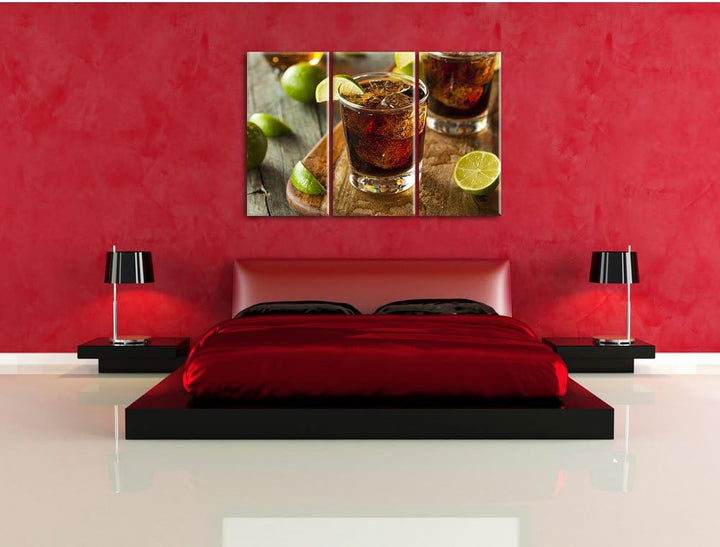 Pixxprint Erfrischender Cuba Libre als Leinwandbild | Grösse: 3 Teilig (120x80) | Wandbild| Kunstdru