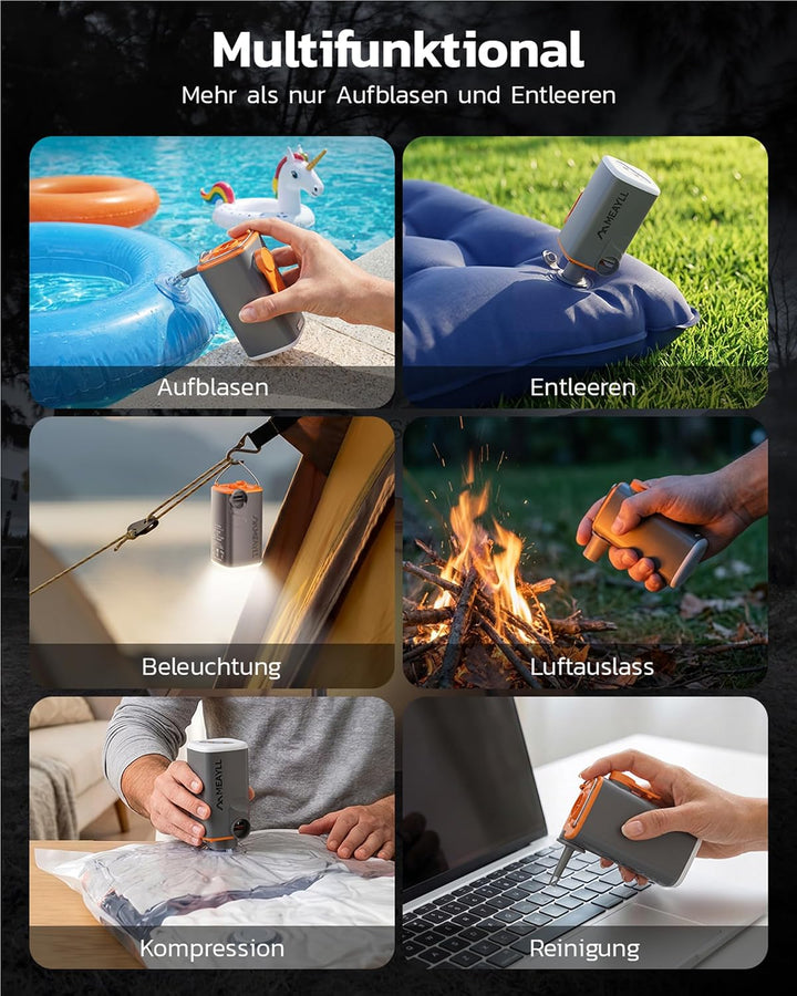 Elektrische Luftpumpe Akku, 3000mAh Mini Luftpumpe mit 4,5 kPa, 280 L/min,USB-C Aufblas- und Entlüft